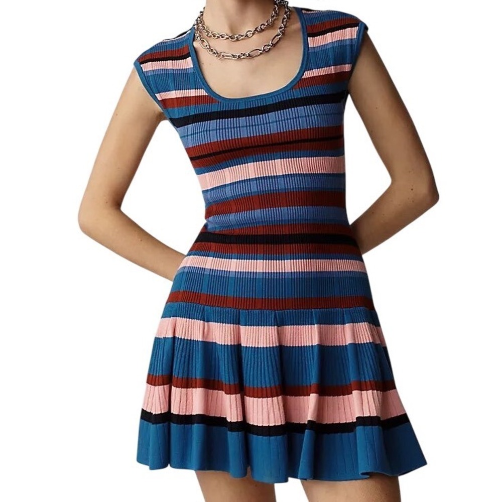 NWT Anthropologie Maeve Beca Ribbed Sweater Fit & Flare Striped Mini Dress Sz M